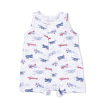Angel Dear Baby sleeveless romper with airplane pattern on a white background. Available at Be Charmed