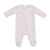 Angel Dear velour oatmilk colored baby onesie on a white background. Available at Be Charmed. 