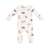 Back View of Angel Dear Watercolor Puppies 2-Way Zipper Footie with soft fabric and puppy print, available at Be Charmed.