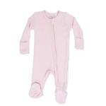 Angel Dear Pink baby footie with a zipper on a white background. Available at Be Charmed