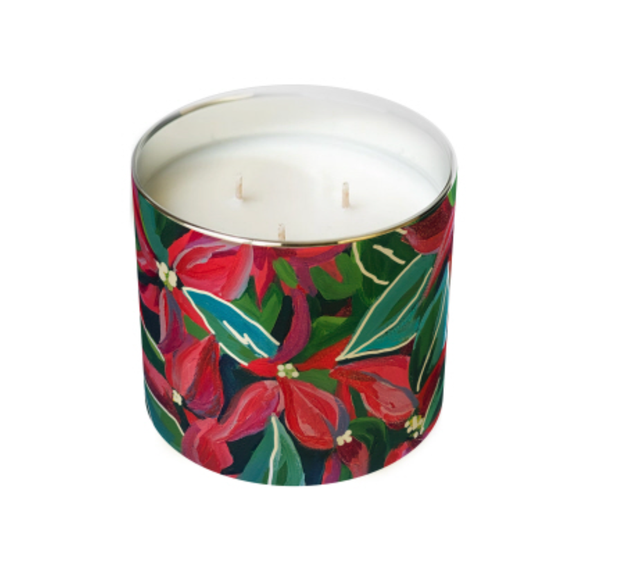 Annapolis Candle Merry & Bright 3-Wick Candle by Kim Hovell featuring a festive blend of orchid, vanilla, and sandalwood in a 12oz soy wax candle, housed in a decorative box with a white satin ribbon, available at Be Charmed