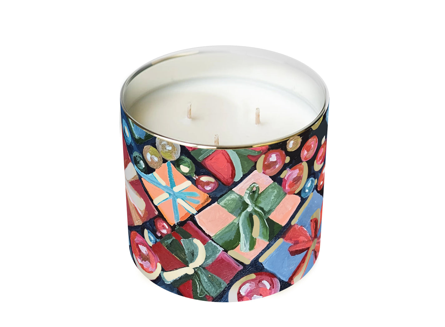 Annapolis Candle Secret Santa Kim Hovell Limited Edition 3-Wick Candle featuring a festive blend of evergreen, orange, and eucalyptus in a 12oz hand-poured soy wax candle, available at Be Charmed