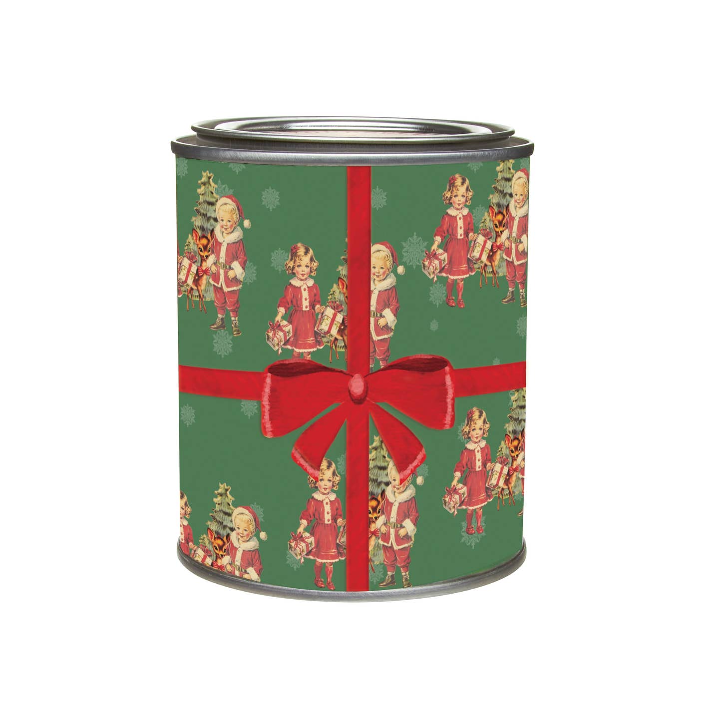 Annapolis Candle Merry Little Christmas Vintage Candle featuring a green and red gift-wrapped design, available at Be Charmed 