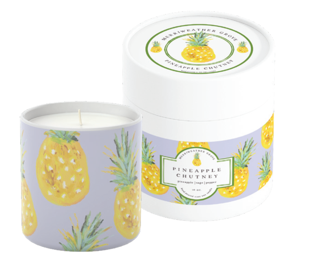 Annapolis Candle Pineapple Chutney Merriweather Grove, featuring a tropical blend of pineapple, mango, and citrus notes in a vintage-style glass, available at Be Charmed.