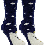 Aromasoles Fluffy Chenille Socks with a polar bear design and lavender-infused for cozy relaxation. Perfect seasonal gift. Available at Be Charmed.