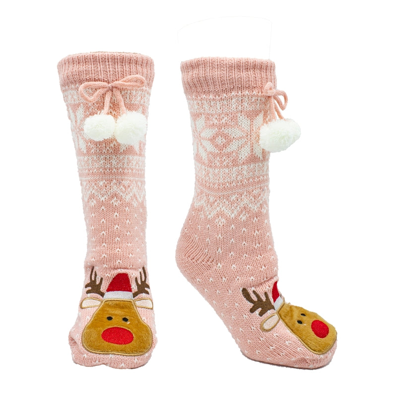 Aromasoles Ugly Sweater Socks with Reindeer design, shea butter infused for moisturizing comfort. Holiday gift idea. Available at Be Charmed.