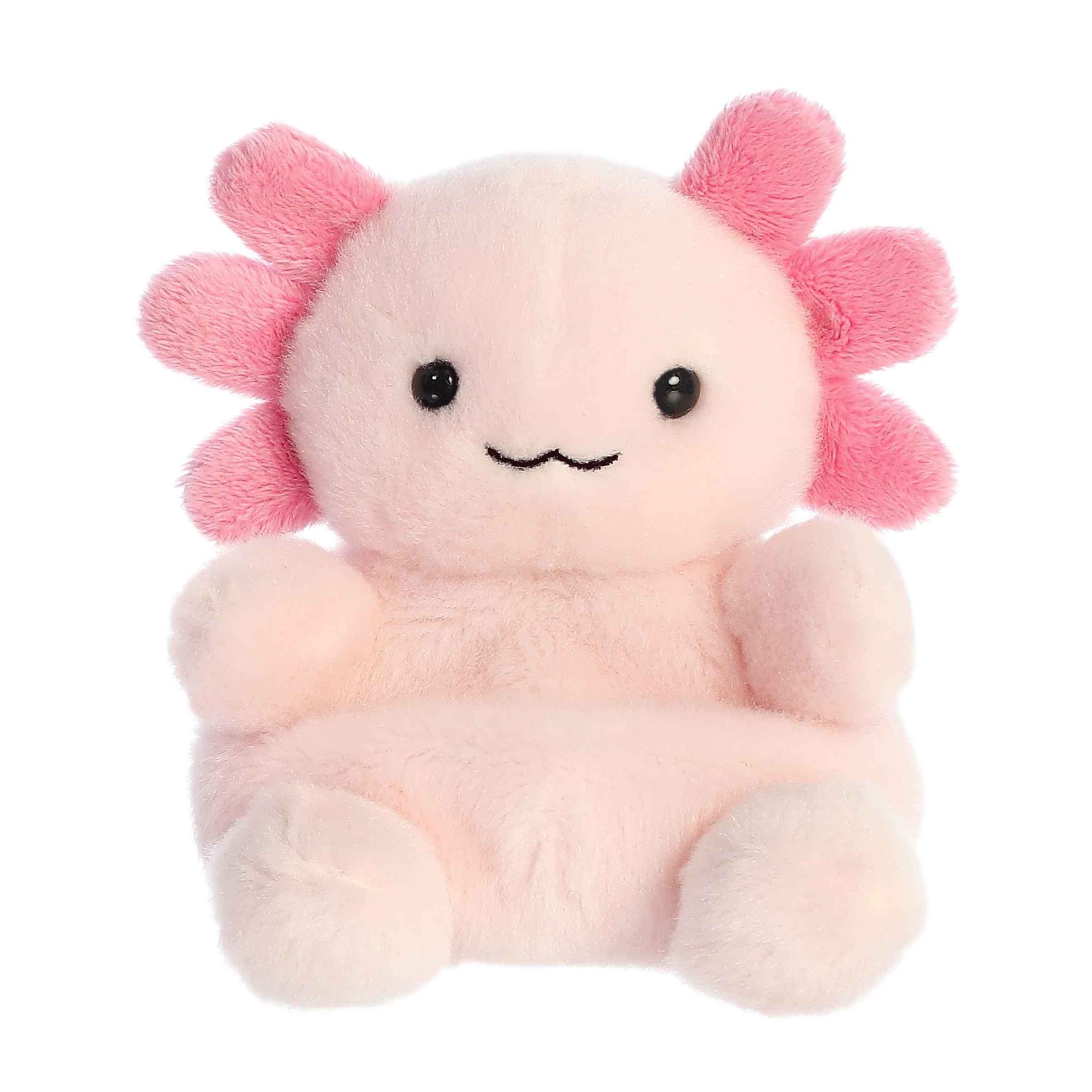 Plush toy with pink flower-like arms on a white background. Available at Be Charmed