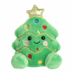 Aurora Palm Pal Douglas Christmas Tree 5-inch plush with green fabric, yellow star topper, smiling face, and festive red ornaments. Holiday plush. Available at Be Charmed.