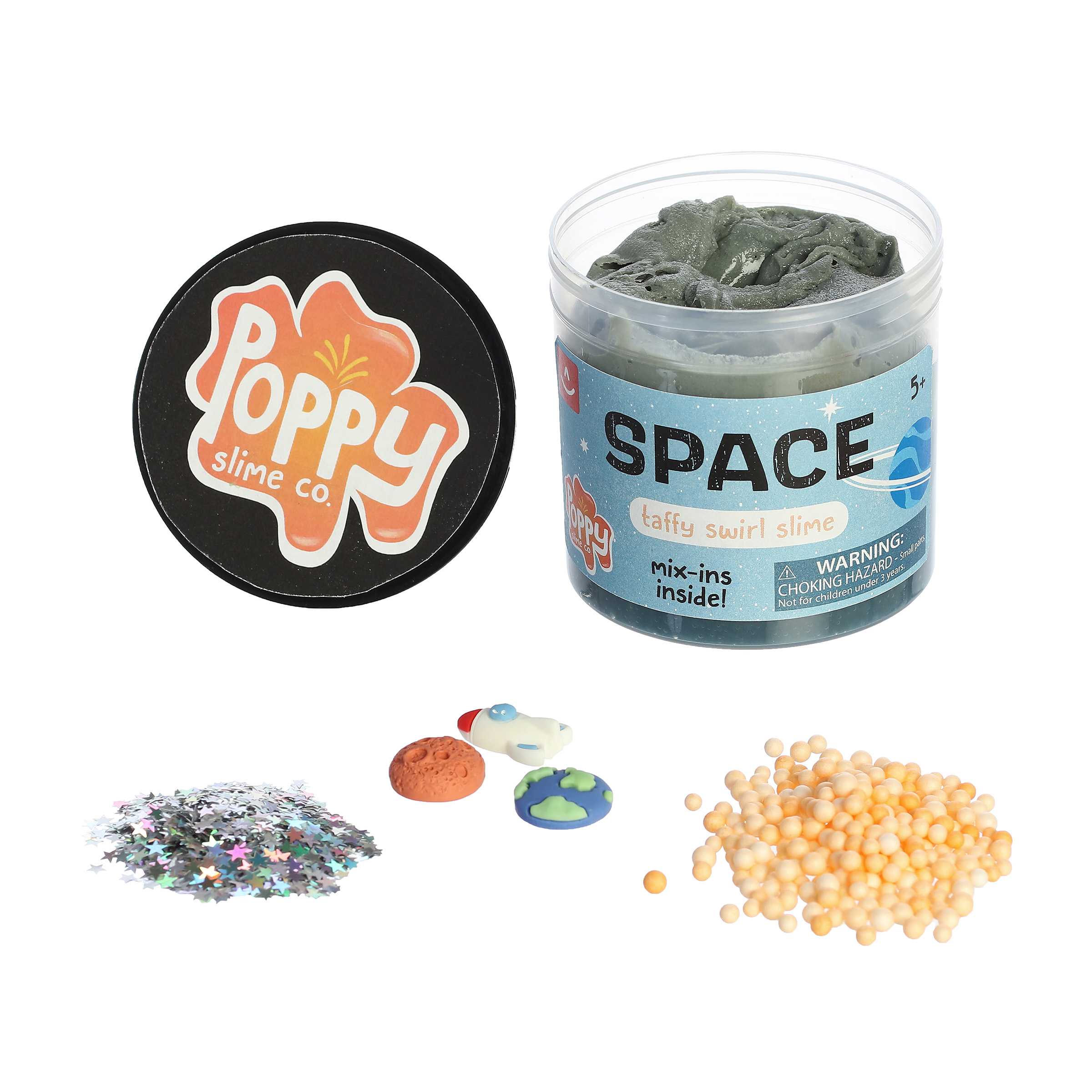 Aurora Space Slime sensory toy featuring stretchy, squishy texture with shimmering galaxy colors like purple, blue, and silver. Great for kids or stress relief. Available at Be Charmed.