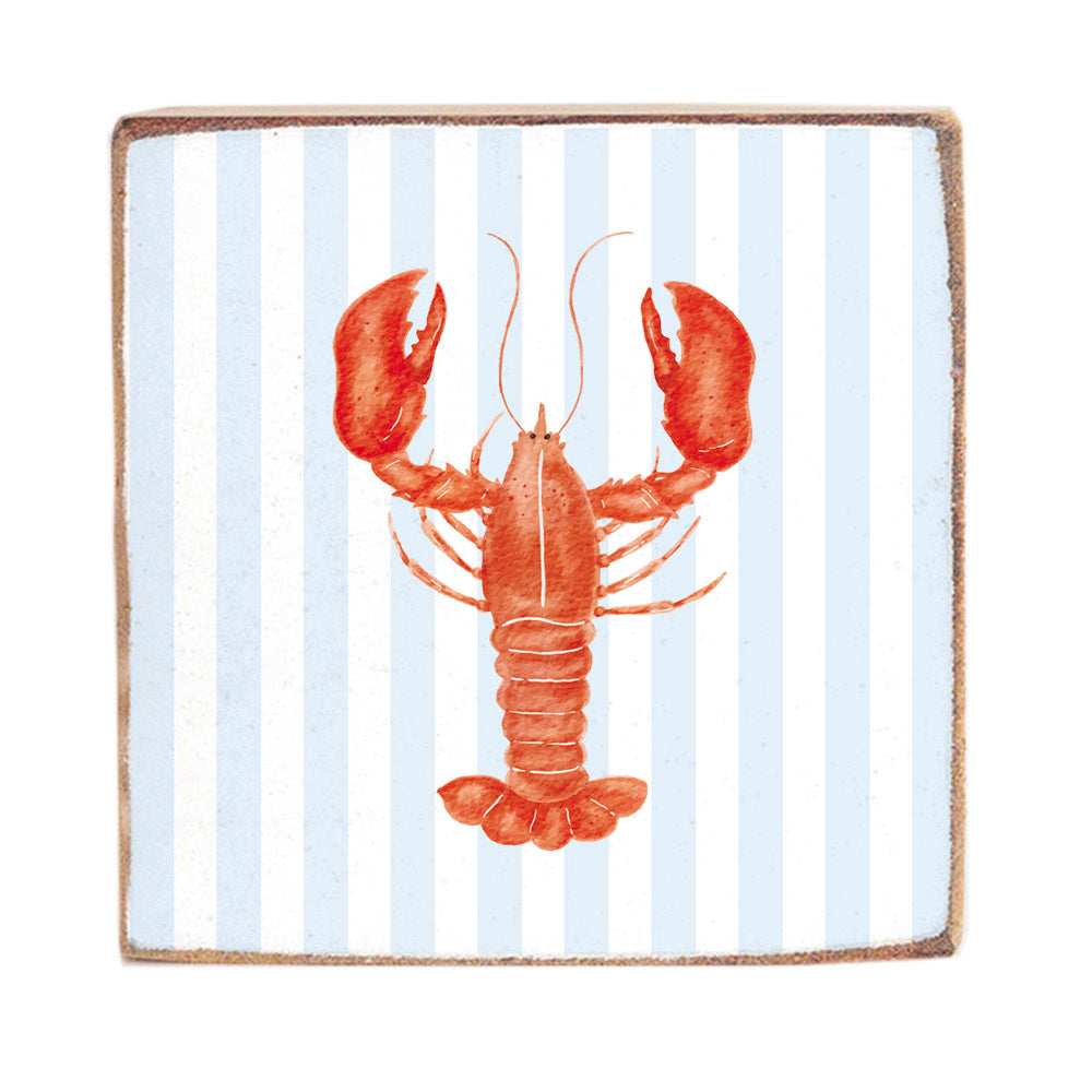 Rustic Marlin 6 x 6 Block Blue Striped Watercolor Lobster