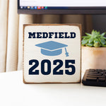 Rustic Marlin Medfield MA Class of 2025 6x6 Block in picture on desk