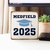 Rustic Marlin Medfield MA Class of 2025 6x6 Block in picture on desk