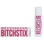 BITCHSTIX pomegranate lip balm and packaging on a white background. Available at Be Charmed