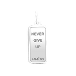 Back of Silver Lola 7 Down 8 Up tag for necklace with an inspiring engraved message symbolizing strength and resilience. Available at Be Charmed.