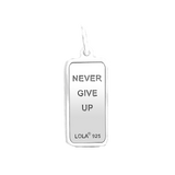 Back of Silver Lola 7 Down 8 Up tag for necklace with an inspiring engraved message symbolizing strength and resilience. Available at Be Charmed.