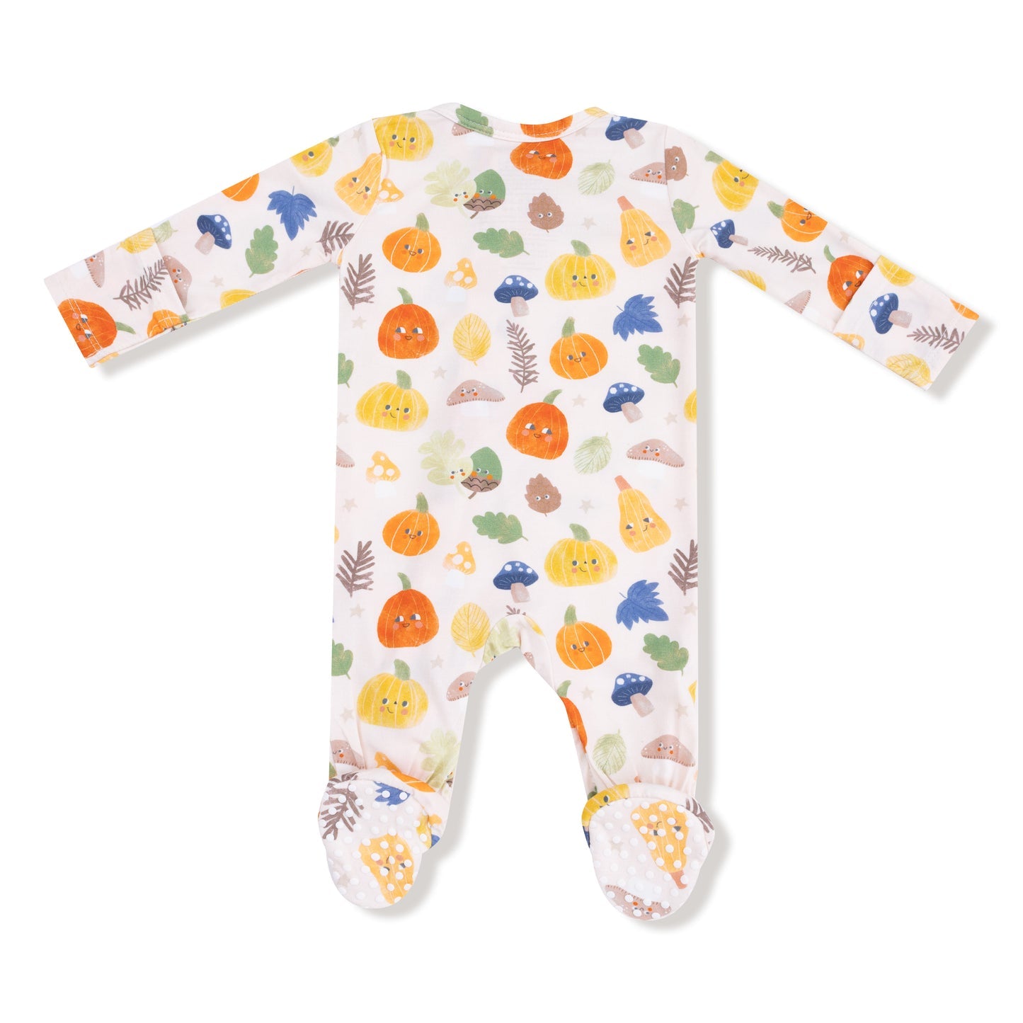Back view of Ange Dear Baby onesie with colorful fruit pattern on a white background. Available at Be Charmed