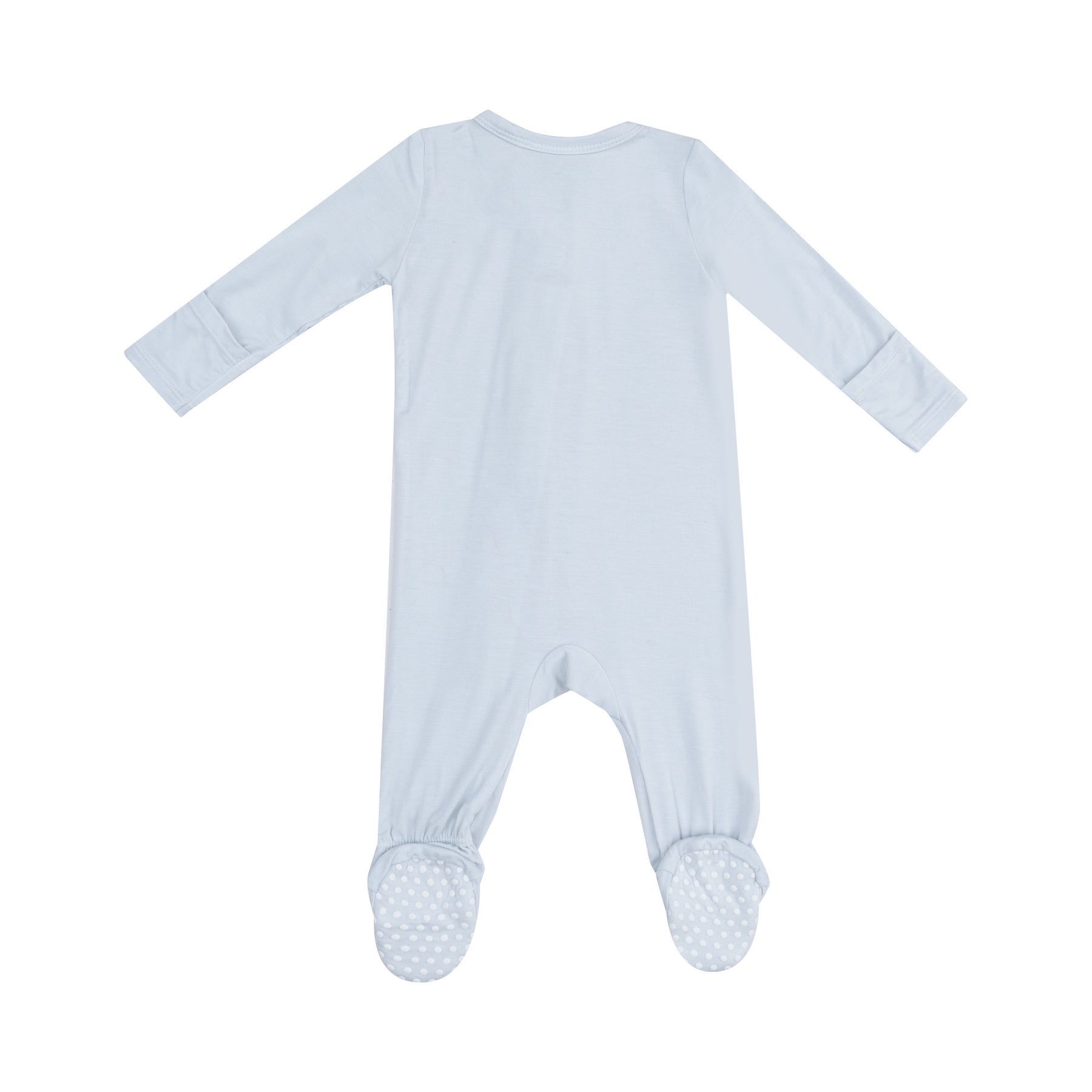 Back View of Angel Dear Blue 2-Way Zipper Footie with soft fabric and convenient zipper, available at Be Charmed
