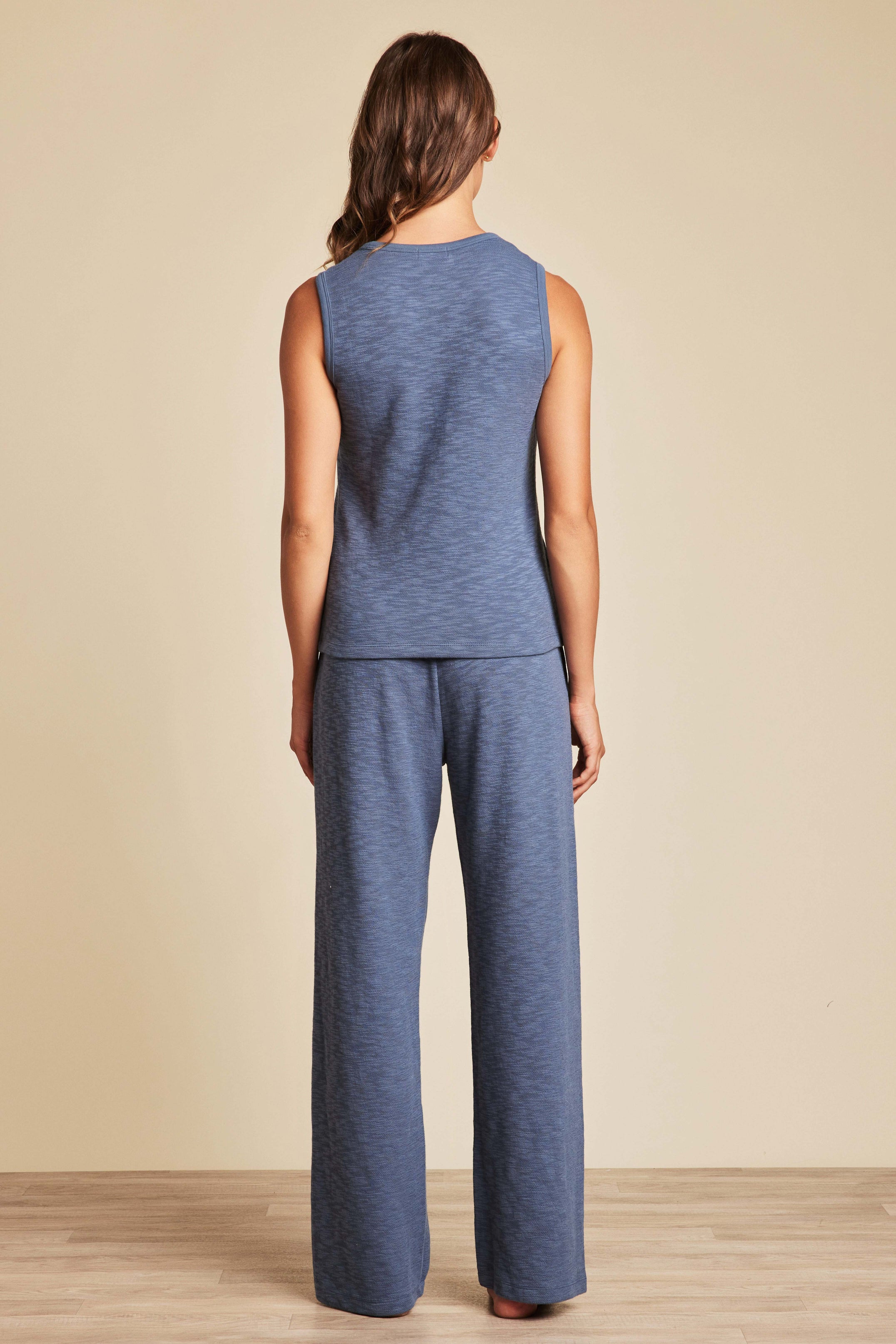 Back View of Lakeside Barefoot Dreams Malibu Collection slub double-knit tank in casual style with ribbed trim, available at Be Charmed.