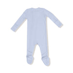 Back of Angel Dear 2 way zipper footie in Solid Niagara Mist featuring soft, breathable fabric, footed design, and easy zip closure for newborn sleep, play, and everyday comfort. Available at Be Charmed
