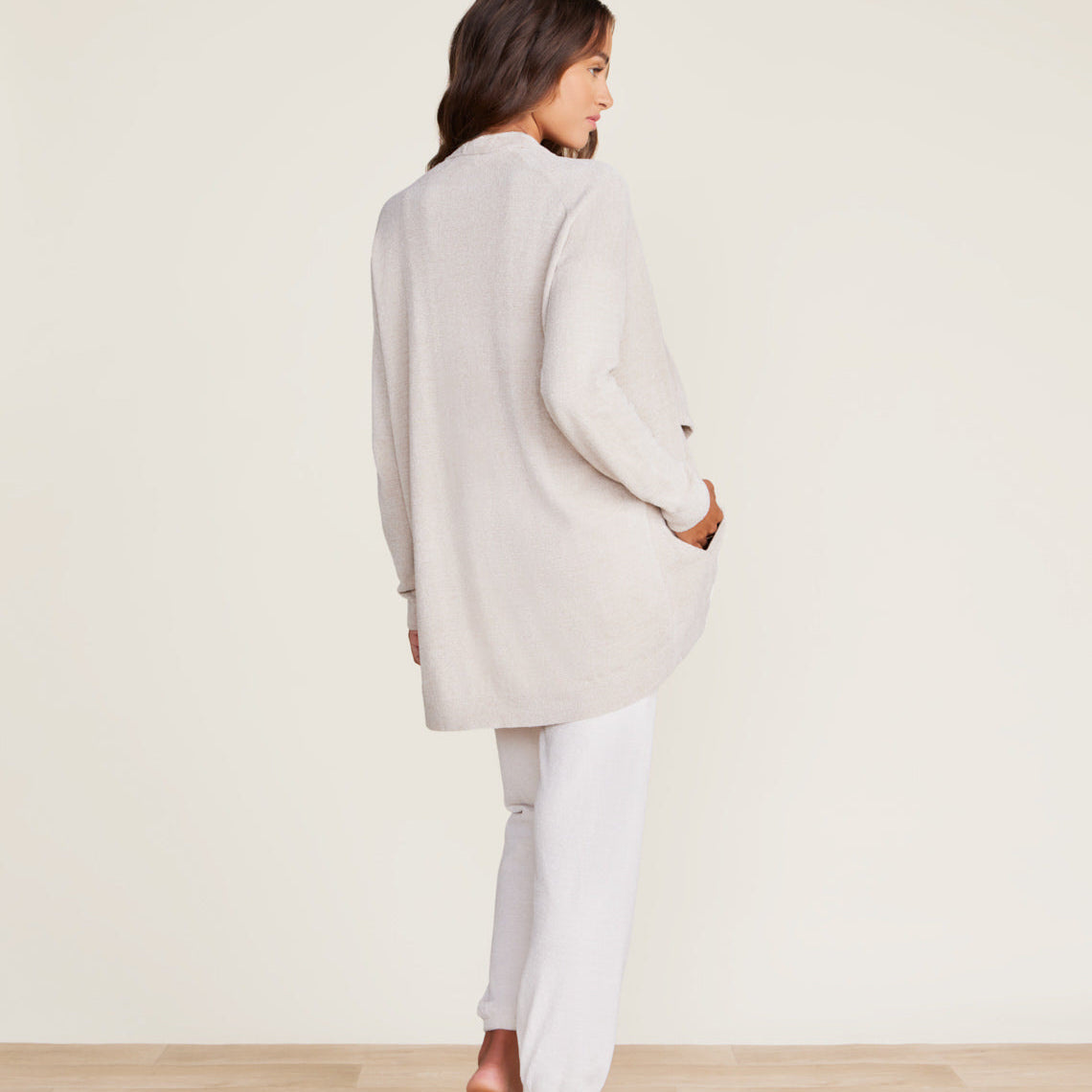 Back View of Stone CozyChic Ultra Lite Pointelle Shawl – breathable and lightweight textured shawl with delicate open-knit design, ideal for layering, available at Be Charmed