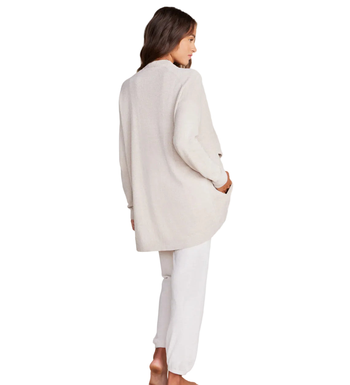Back View of Stone CozyChic Ultra Lite Pointelle Shawl – breathable and lightweight textured shawl with delicate open-knit design, ideal for layering, available at Be Charmed
