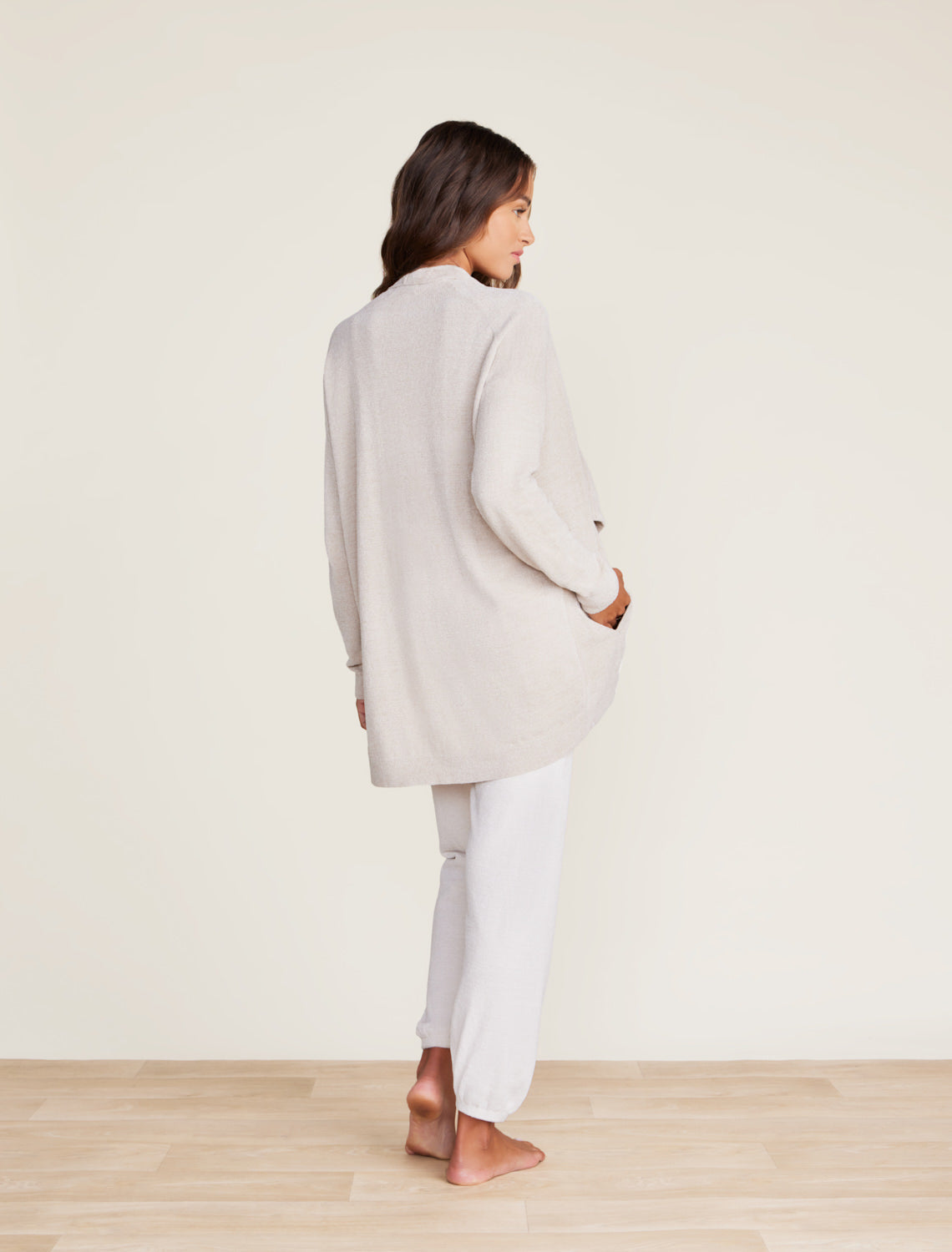 Back View of Stone CozyChic Ultra Lite Pointelle Shawl – breathable and lightweight textured shawl with delicate open-knit design, ideal for layering, available at Be Charmed