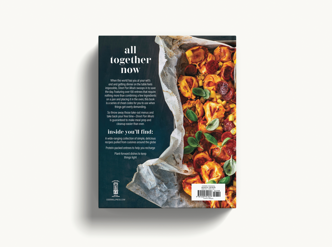 Book cover with pasta dish and text 'all together now' on a white background. Available at Be Charmed