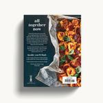 Book cover with pasta dish and text 'all together now' on a white background. Available at Be Charmed