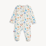 Back of Magnetic Me Footie in Bach & Roll – ultra-soft baby footie with magnetic closures for easy changes, featuring a playful musical print, made with eco-friendly modal fabric, available at Be Charmed.