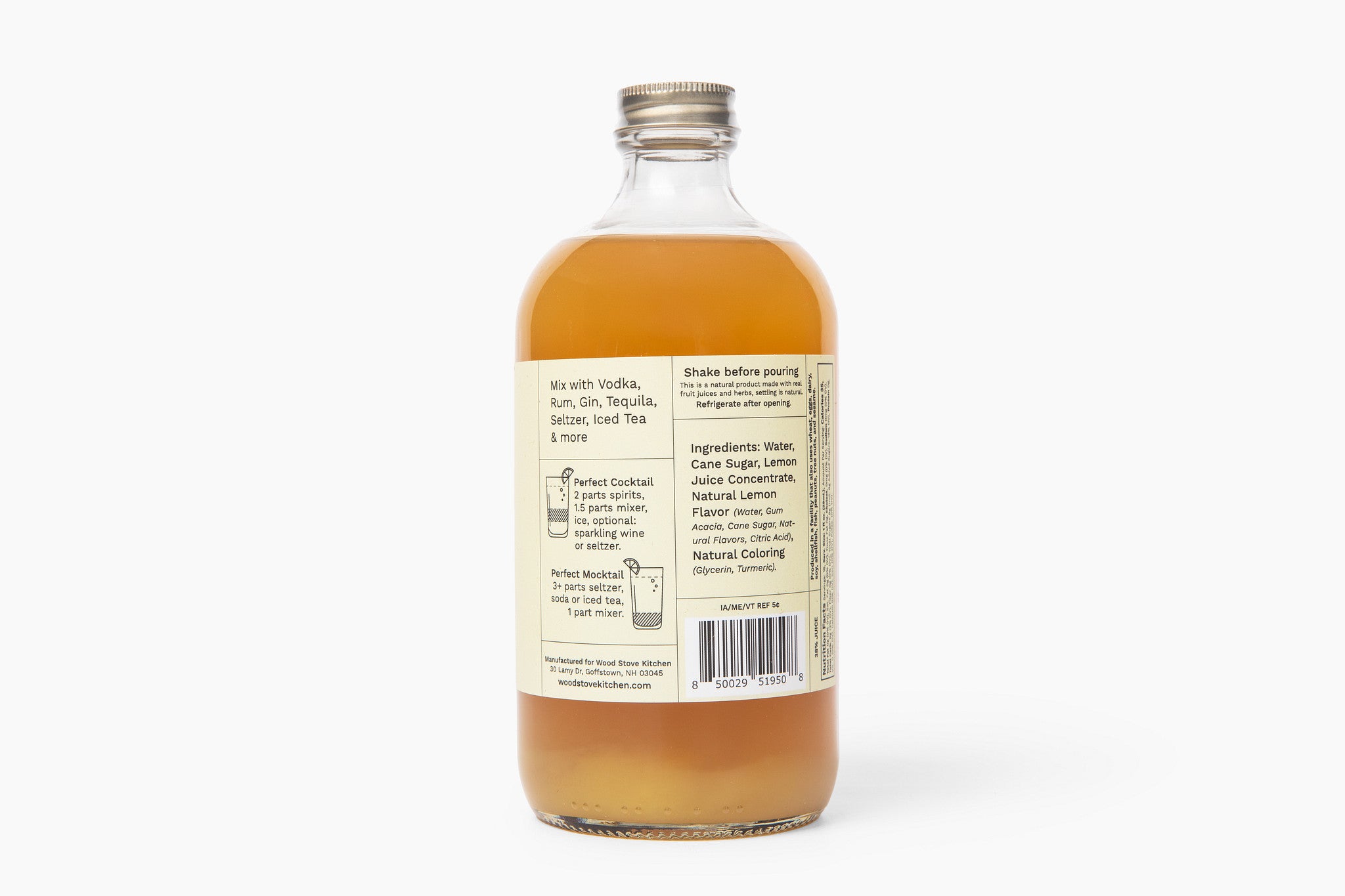 Bottle of liquid with a label on a white background. Available at Be Charmed