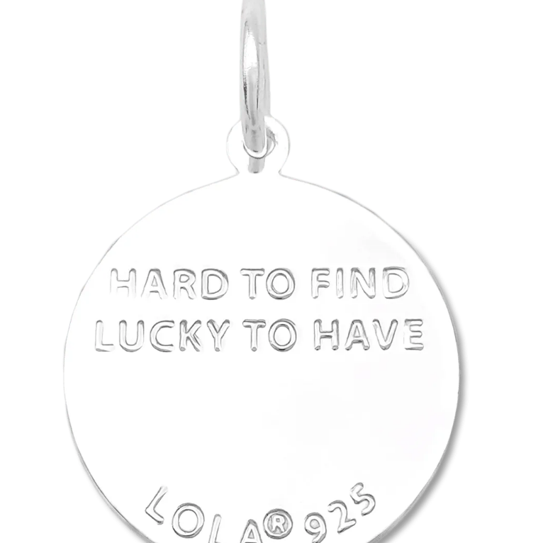 Back of a Lola Four Leaf Clover pendant symbolizing luck and good fortune, meaningful charm jewelry gift for everyday wear, Available at Be Charmed