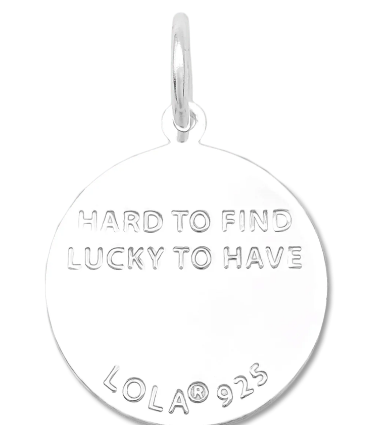 Back of a Lola Four Leaf Clover pendant symbolizing luck and good fortune, meaningful charm jewelry gift for everyday wear, Available at Be Charmed