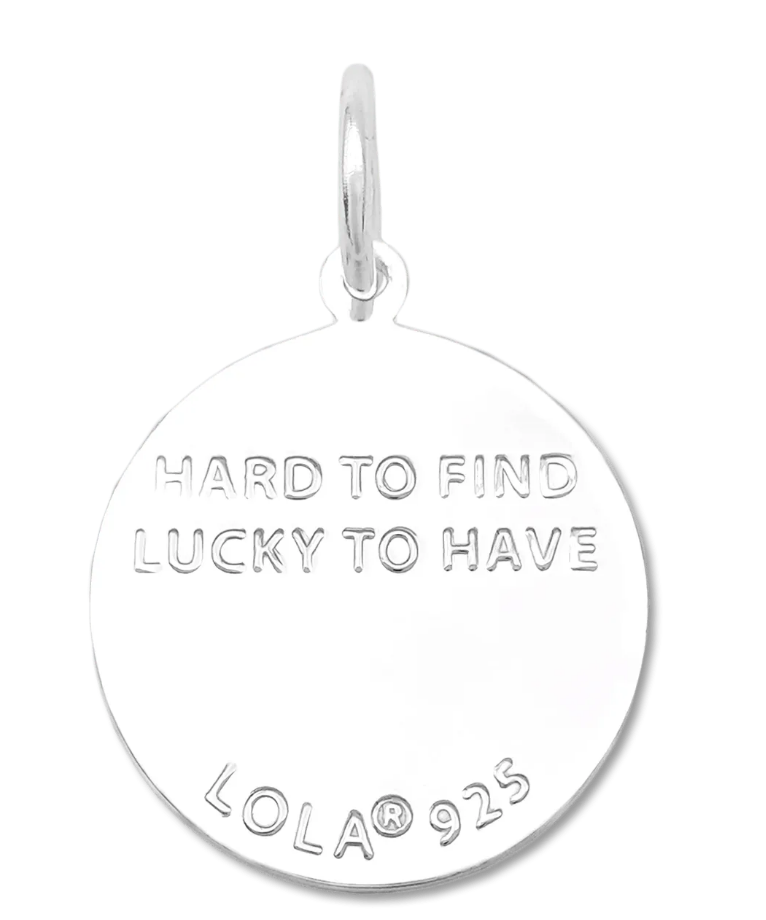 Back of a Lola Four Leaf Clover pendant symbolizing luck and good fortune, meaningful charm jewelry gift for everyday wear, Available at Be Charmed