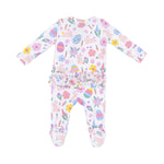 Back view of Angel Dear Easter Bunnies 2-Way Ruffle Zipper Footie with soft fabric, bunny print, and ruffle detail, available at Be Charmed.