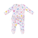Back view of Angel Dear Easter Bunnies 2-Way Ruffle Zipper Footie with soft fabric, bunny print, and ruffle detail, available at Be Charmed.