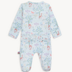 Back view of Magnetic Me baby footie in Love You Deerly print featuring woodland deer and hearts. Soft modal fabric with magnetic closures. Available at Be Charmed.