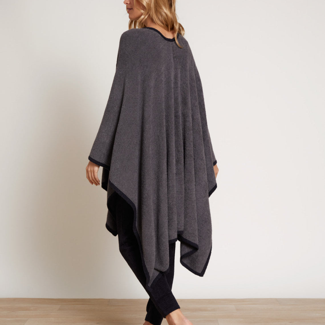 Back view of mineral black CozyChic Lite Bordered Wrap – ultra-soft, lightweight wrap with clean border design, ideal for layering, travel, or casual elegance, available at Be Charmed