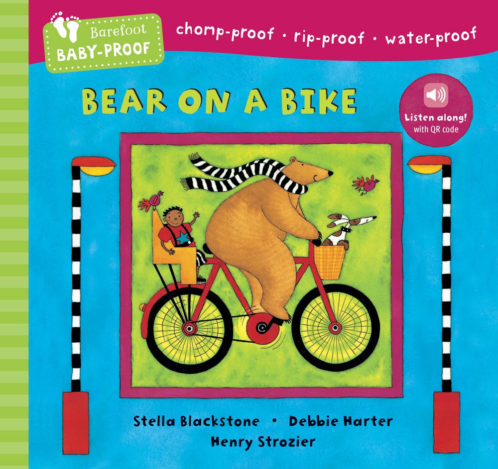 Book cover of 'Bear on a Bike' with colorful illustration of a bear riding a bike. Available at Be Charmed