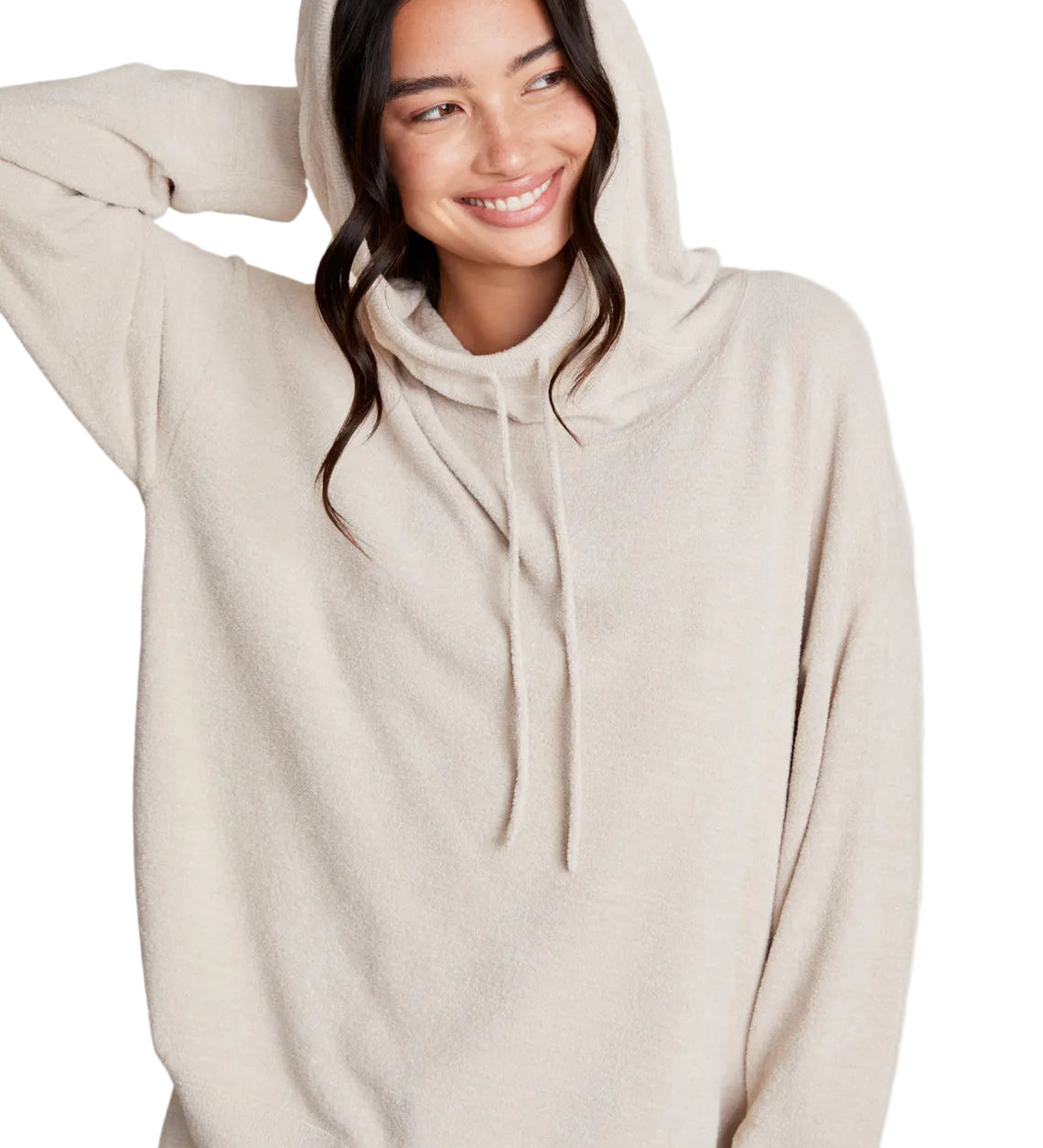 Bisque CozyChic Ultra Lite Hooded Pullover by Barefoot Dreams, lightweight hooded wrap pullover, available at Be Charmed