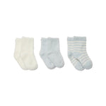 Blue/Pearl CozyChic Lite Infant Socks 3‑Pack by Barefoot Dreams, soft baby crew socks set, available at Be Charmed