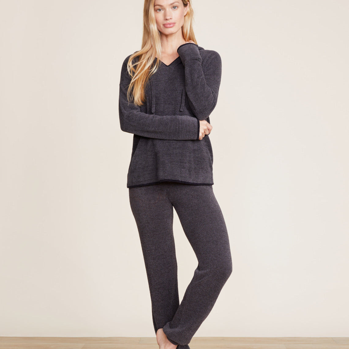 CozyChic Ultra Lite Carbon Black Tipped Contrast Hoodie by Barefoot Dreams, lightweight hoodie with contrast trim, available at Be Charmed