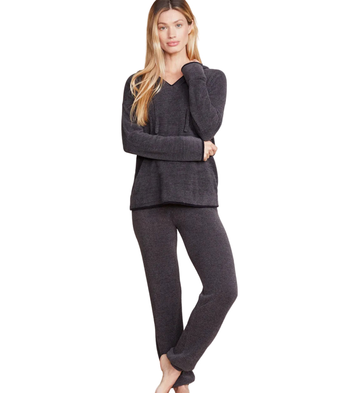CozyChic Ultra Lite Carbon Black Tipped Contrast Hoodie by Barefoot Dreams, lightweight hoodie with contrast trim, available at Be Charmed