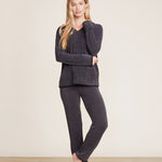 CozyChic Ultra Lite Carbon Black Tipped Contrast Hoodie by Barefoot Dreams, lightweight hoodie with contrast trim, available at Be Charmed