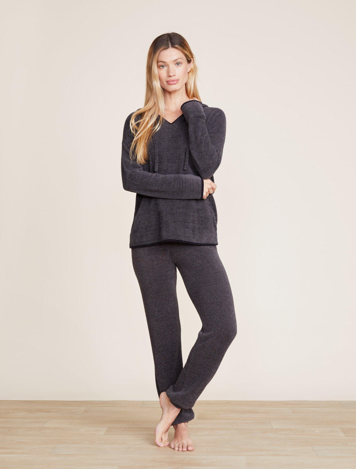 CozyChic Ultra Lite Carbon Black Tipped Contrast Hoodie by Barefoot Dreams, lightweight hoodie with contrast trim, available at Be Charmed