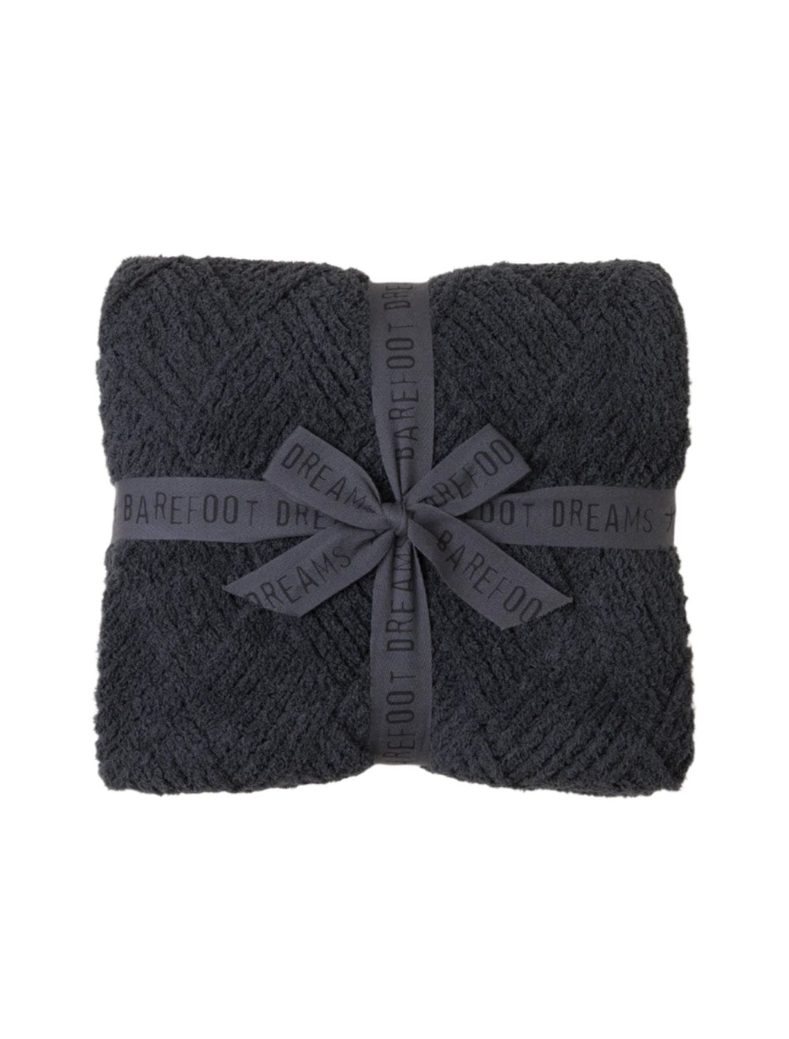 Carbon Barefoot Dreams CozyChic Diamond Weave Blanket in neutral tone with textured diamond pattern and ribbed edges, available at Be Charmed.