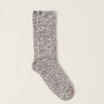 Barefoot Dreams CozyChic heathered crew socks in charcoal and white, plush-knit, water-resistant vinyl, available at Be Charmed.