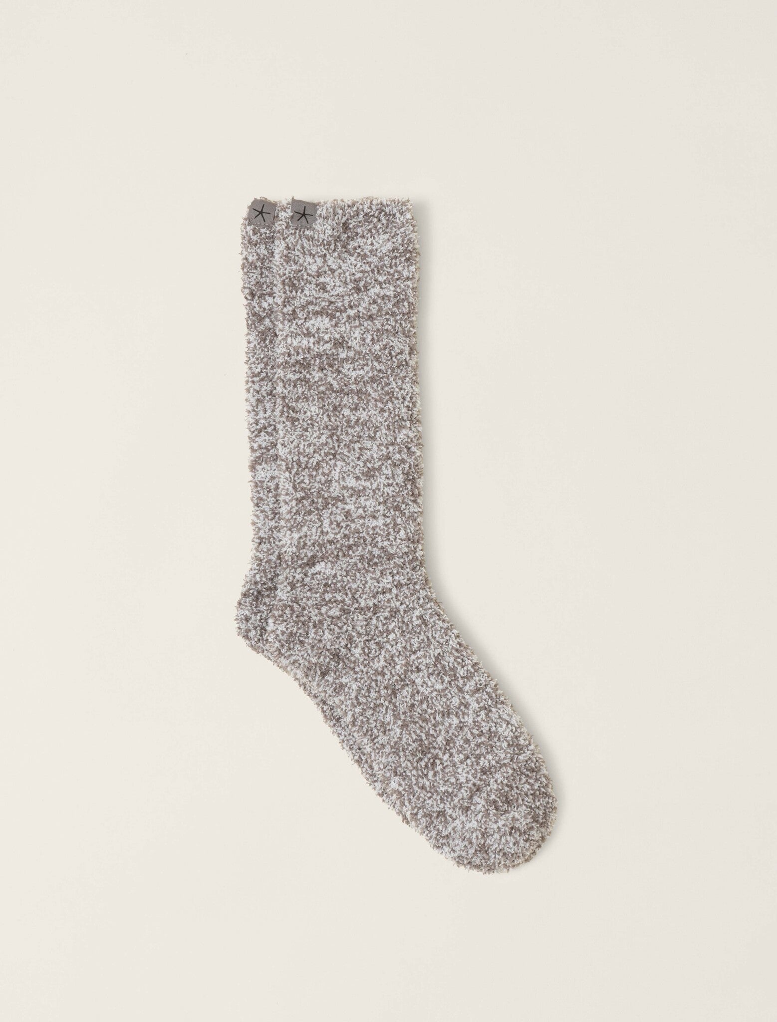 Barefoot Dreams CozyChic heathered crew socks in charcoal and white, plush-knit, water-resistant vinyl, available at Be Charmed.