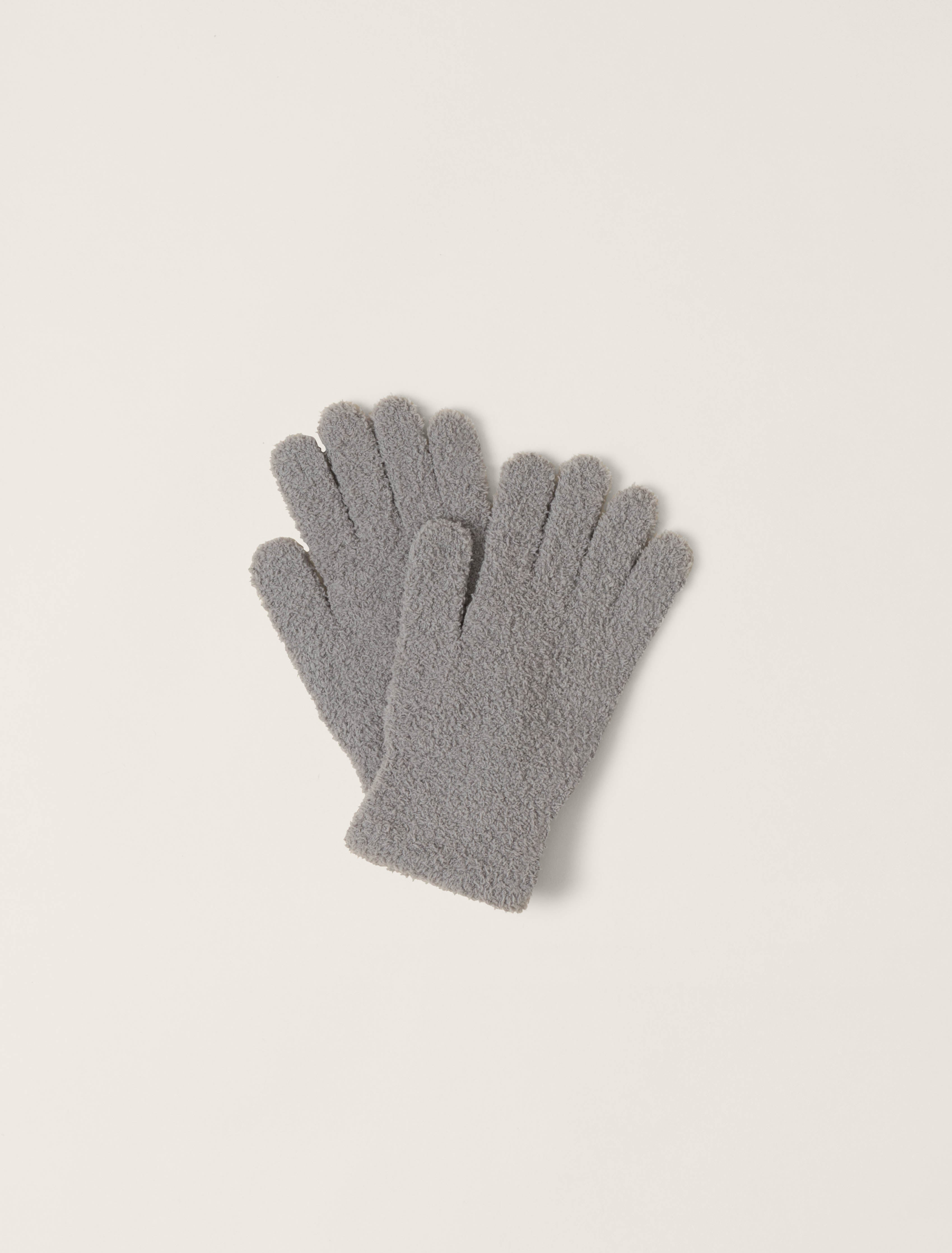 Pewter Barefoot Dreams CozyChic gloves in neutral tone, plush full-finger design, available at Be Charmed.