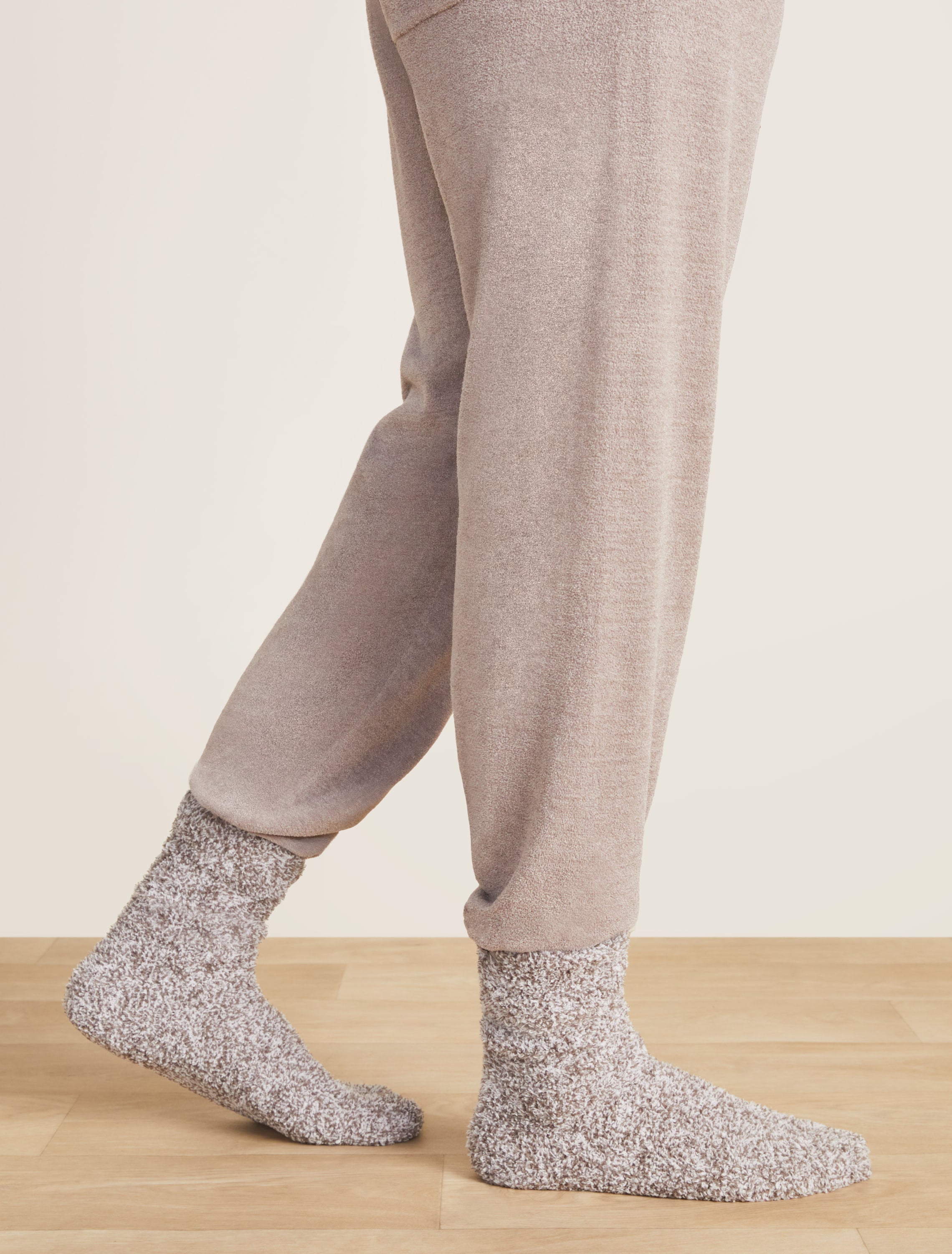 Charcoal/White Barefoot Dreams Men’s CozyChic Heathered Crew Socks in mottled neutrals, available at Be Charmed.
