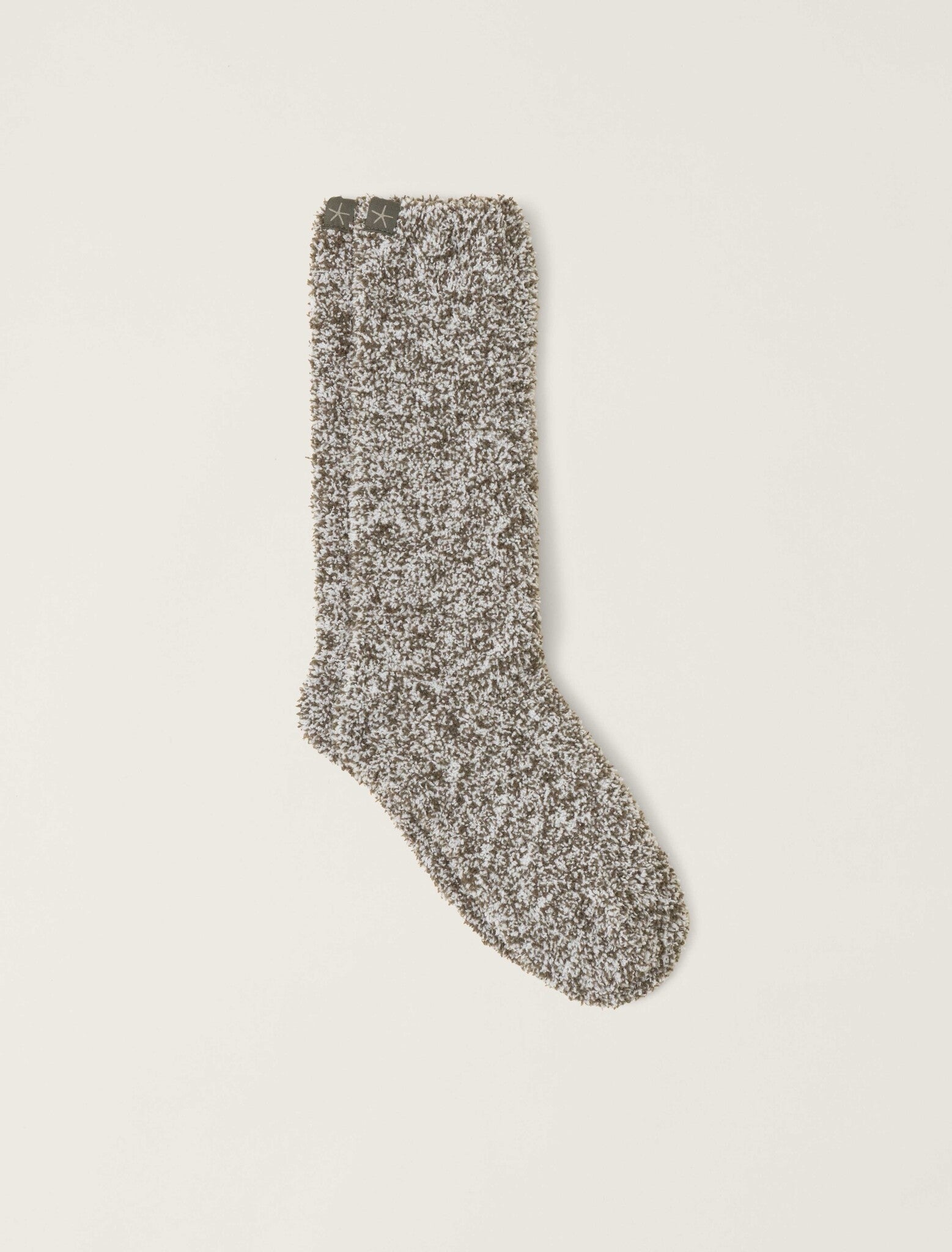 Barefoot Dreams CozyChic heathered crew socks in olive branch and white, ultra-soft fiber, available at Be Charmed.